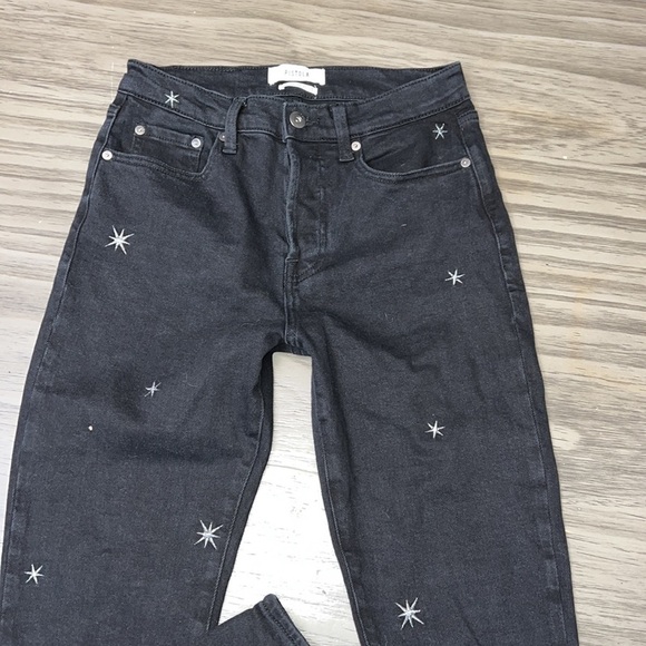 PISTOLA HIGH RISE BUTTON FLY BLACK JEANS WITH EMBROIDERED STARS 26 - Picture 3 of 16